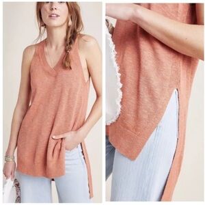 Anthropologie Sleeveless Knit V-Neck Tunic Top in Mango.